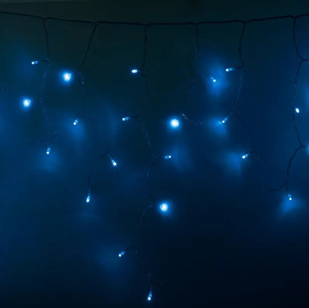 Фото Гирлянда Айсикл (бахрома) светодиодный, 4,8 х 0,6 м, прозрачный провод, 230 В, диоды синие, 176 LED {255-143}