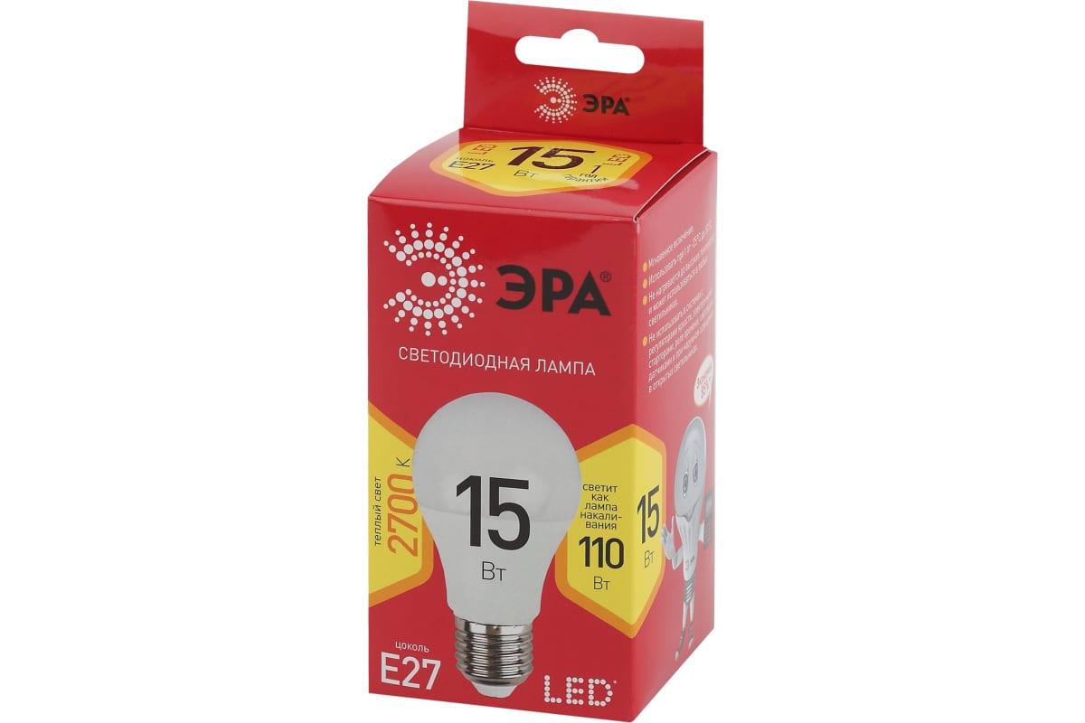 Фото ЭРА LED A60-15W-827-E27 R (диод, груша, 15Вт, тепл, E27) {Б0046355} (1)