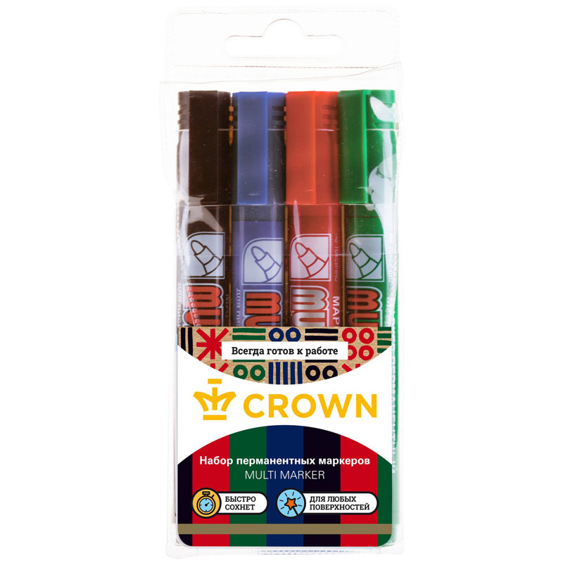 Фото Набор перманентных маркеров Crown Multi Marker CPM-800/4, пулевидный наконечник, 4 цвета, 3 мм {207916}