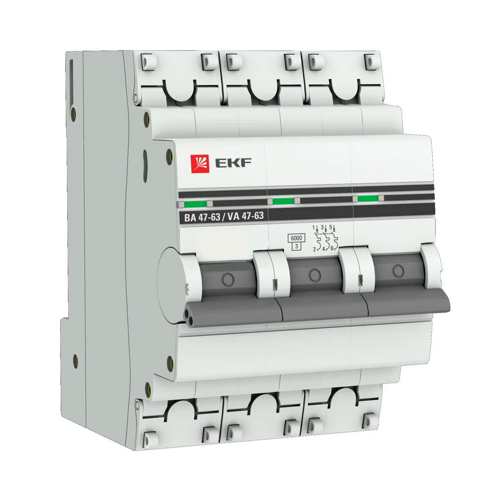 Фото Выключатель автоматический модульный 3п D 32А 6кА ВА 47-63M с одним магнит. расцеп. EKF mcb4763m-6-3-32D-pro