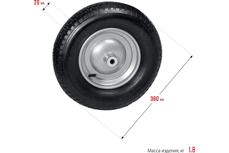 Фото Пневматическое колесо для тачки, диаметр 380 мм, WP-20 GRINDA PROLine {422409} (3)