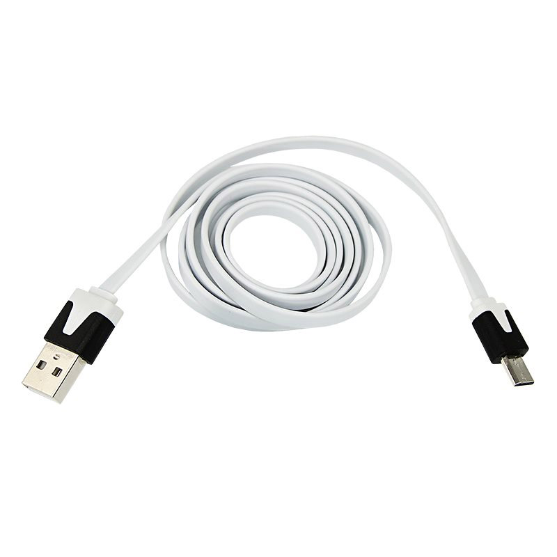Фото USB кабель универсальный microUSB шнур плоский 1 м белый {18-4274}