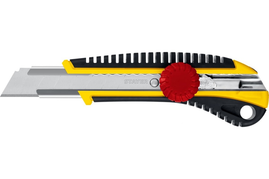 Фото Нож с винтовым фиксатором KS-18, сегмент. лезвия 18 мм, STAYER {09161_z01}
