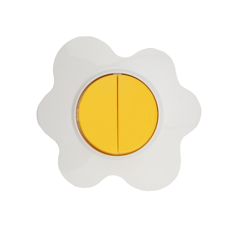 Фото Выключатель двухклавишный KRANZ HAPPY Яичница скрытой установки, желтый/белый {KR-78-0630}
