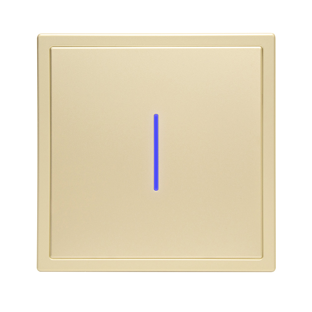 Фото Выключатель c подсветкой золотой, одноклавишный, 1 пост, с тонкой пластиковой рамкой Vell EchoGrand {GD1P-1L-EchoGrand} (3)