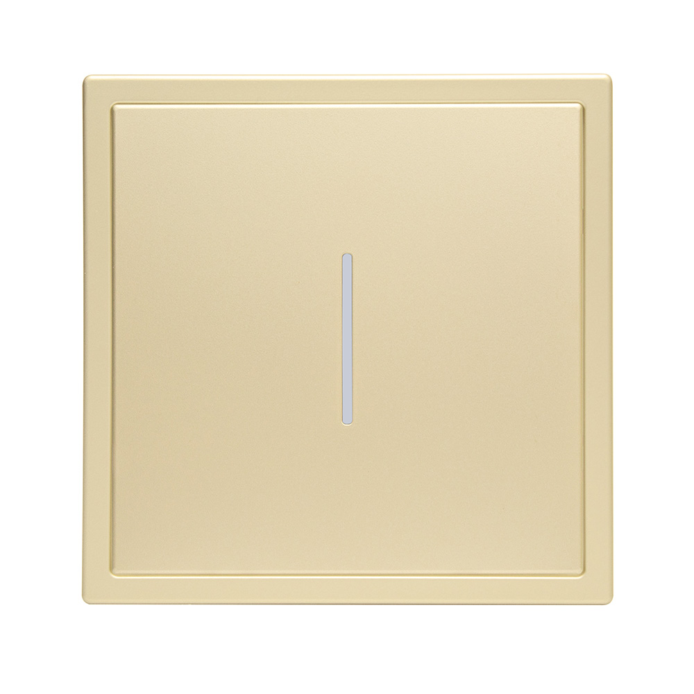 Фото Выключатель c подсветкой золотой, одноклавишный, 1 пост, с тонкой пластиковой рамкой Vell EchoGrand {GD1P-1L-EchoGrand} (4)