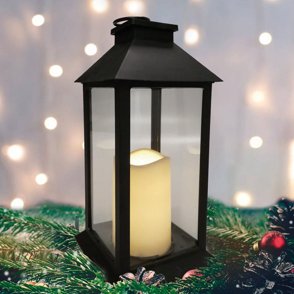 Фото Декоративный фонарь со свечой 14x14x29 см, черный корпус, теплый белый цвет свечения Neon-Night {513-045}