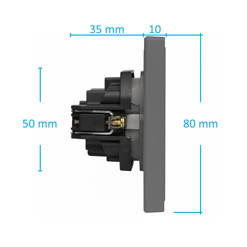 Фото Розетка серая, электрическая, 1 пост, с тонкой пластиковой рамкой Vell {GY1P-EU-Grand} (2)