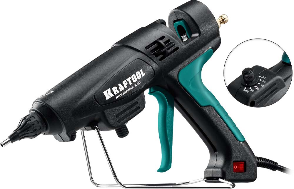 Фото Пистолет клеевой (термоклеящий) "PRO", KRAFTOOL 06843-300-12, электр, двухкомп корпус, регулятор темп, выход клея 1,5 кг/час, d=12мм, 300Вт