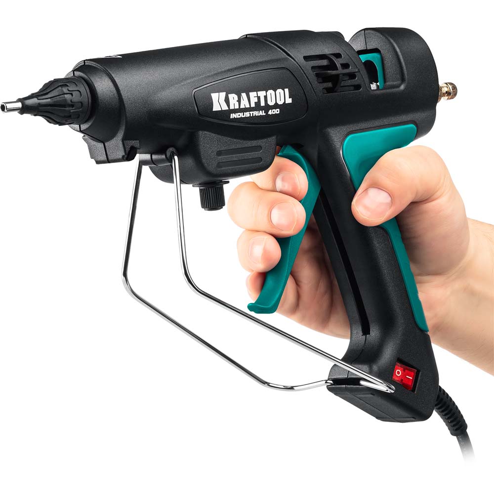 Фото Пистолет клеевой (термоклеящий) "PRO", KRAFTOOL 06843-300-12, электр, двухкомп корпус, регулятор темп, выход клея 1,5 кг/час, d=12мм, 300Вт (6)