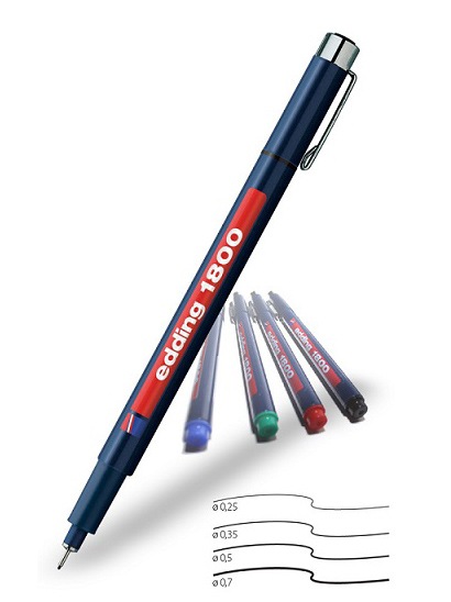 Фото Капиллярная ручка-фломастер Edding для черчения, круглый наконечник, 0,1 мм, синий {E-1800-0.1#3} (2)