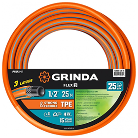 Фото Поливочный шланг, PROLine GRINDA FLEX 3, 1/2", 25 м, 25 атм, из термоэластопласта, трёхслойный, армированный {429008-1/2-25} (1)