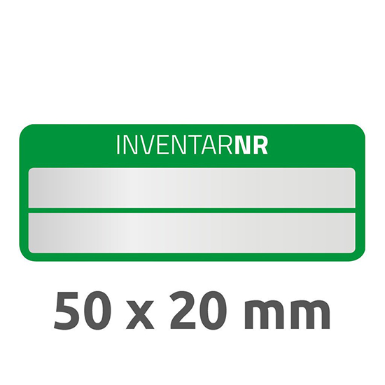 Фото Инвентарные этикетки Avery Zweckform серебристые, зеленая рамка 50x20 мм (10 листов, 50 этикеток, 2 поля) {6912} (1)