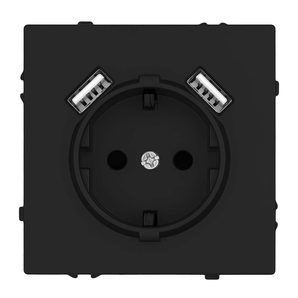 Фото Розетка черная, USB-A, USB-A электрическая, модуль, Vell Grand {V702206} (2)