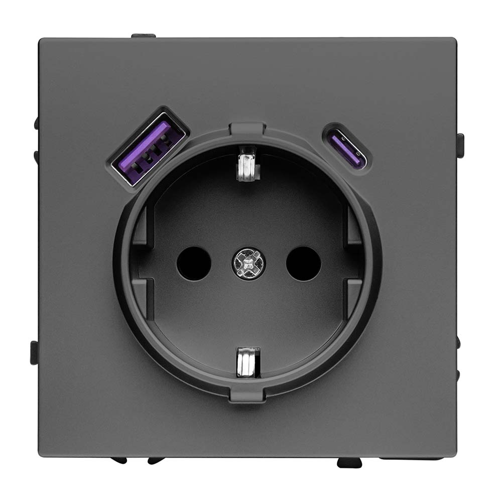 Фото Розетка серая, USB-A, USB-C электрическая, модуль, Vell Grand {V702211} (2)