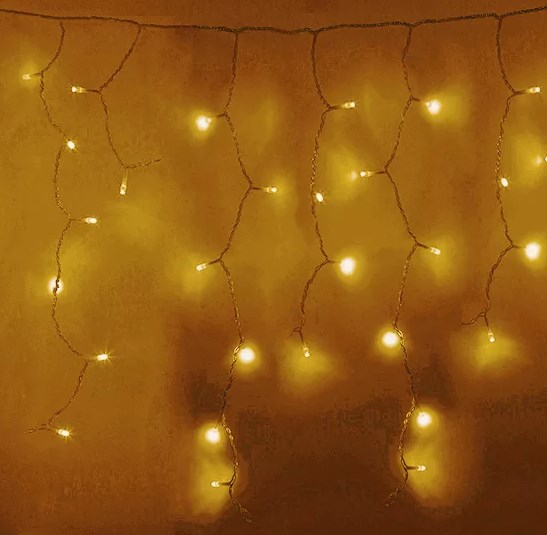 Фото Гирлянда Айсикл (бахрома) светодиодный, 4,8 х 0,6 м, прозрачный провод, 230 В, цвет: Золото, 176 LED {255-147}