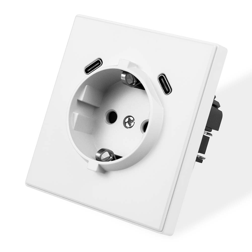 Фото Розетка электрическая, белая, 1 пост, USB-С, USB-С, с рамкой Vell Air {V702089}