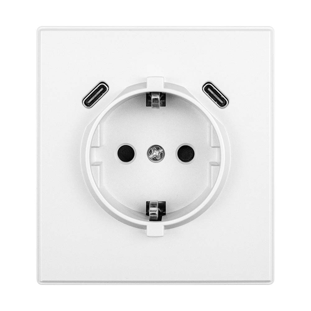 Фото Розетка электрическая, белая, 1 пост, USB-С, USB-С, с рамкой Vell Air {V702089} (1)