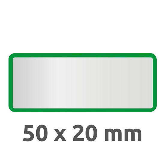 Фото Инвентарные этикетки Avery Zweckform серебристые, зеленая рамка 50x20 мм (10 листов, 50 этикеток) {6916} (1)