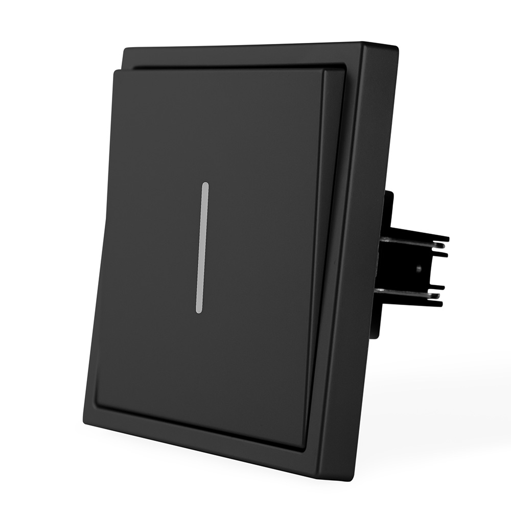 Фото Выключатель c подсветкой черный, одноклавишный, 1 пост, с тонкой пластиковой рамкой Vell {BK1P-1L-EchoGrand} (3)