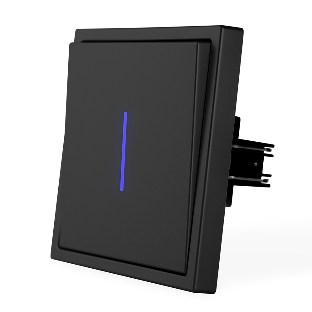 Фото Выключатель c подсветкой черный, одноклавишный, 1 пост, с тонкой пластиковой рамкой Vell {BK1P-1L-EchoGrand}