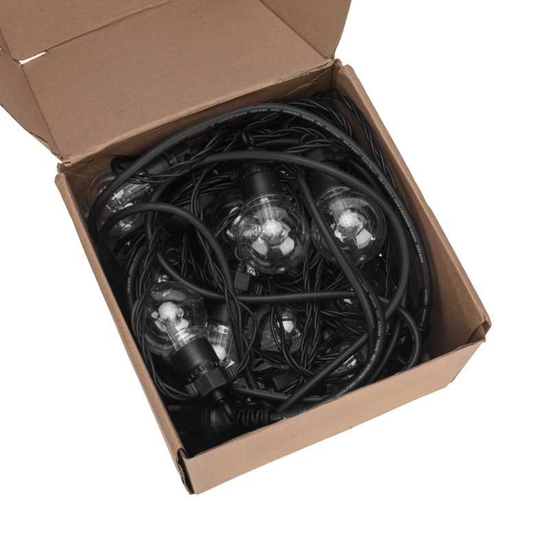 Фото Уличная гирлянда Лофт 10м, черный каучук, 20 прозрачных ламп, теплый белый, влагостойкая IP65, Neon-Night {331-355} (1)