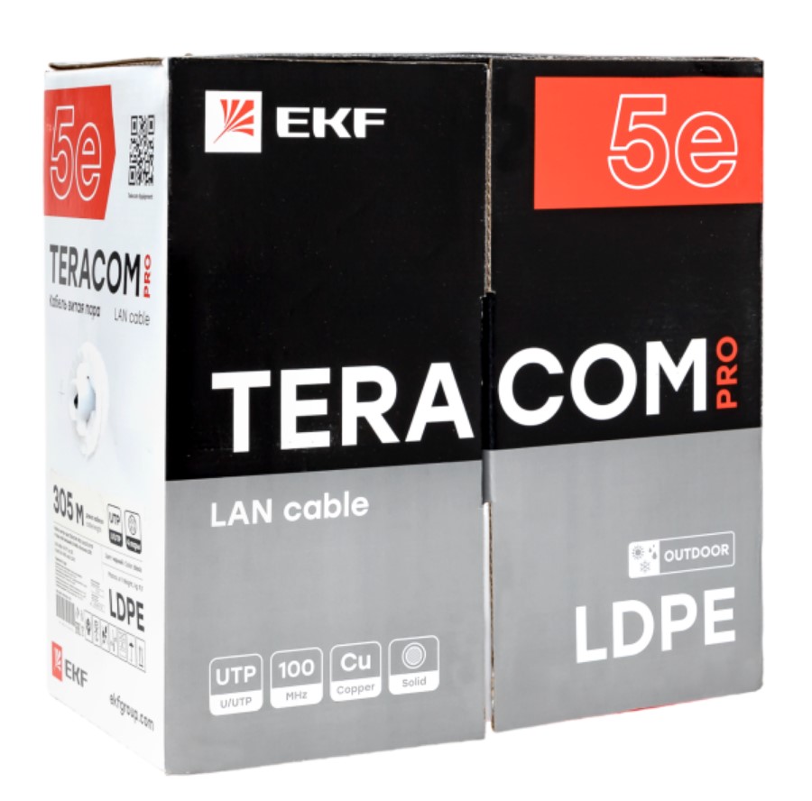 Фото Кабель витая пара U/UTP кат.5E 4 пары 24 AWG solid внешн. LDPE черн. TERACOM PRO EKF TRP-5EUTP-04PE-BK-OUT3 (5)