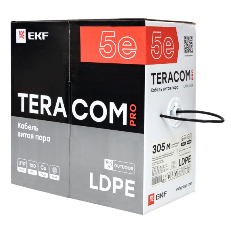 Фото Кабель витая пара U/UTP кат.5E 4 пары 24 AWG solid внешн. LDPE черн. TERACOM PRO EKF TRP-5EUTP-04PE-BK-OUT3 (6)