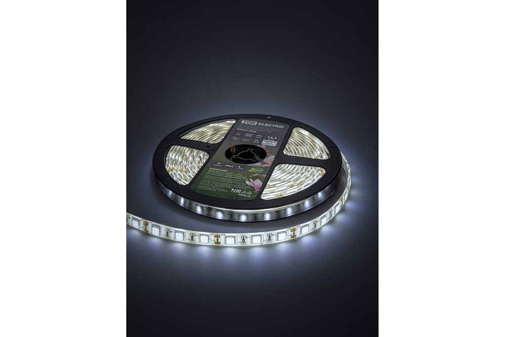 Фото Лента светодиодная SMD5050-60 LED/м-IP65-12 В-14,4 Вт/м-6000 К блистер TDM {SQ0331-0348} (1)