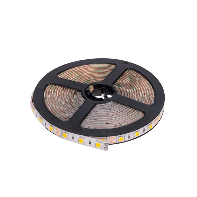 Фото Лента светодиодная 12В, SMD5050, 14,4Вт/м, 60 LED/м, 2700К, 10мм, 5м, для БП с клеммами, IP65 LAMPER {141-2028}