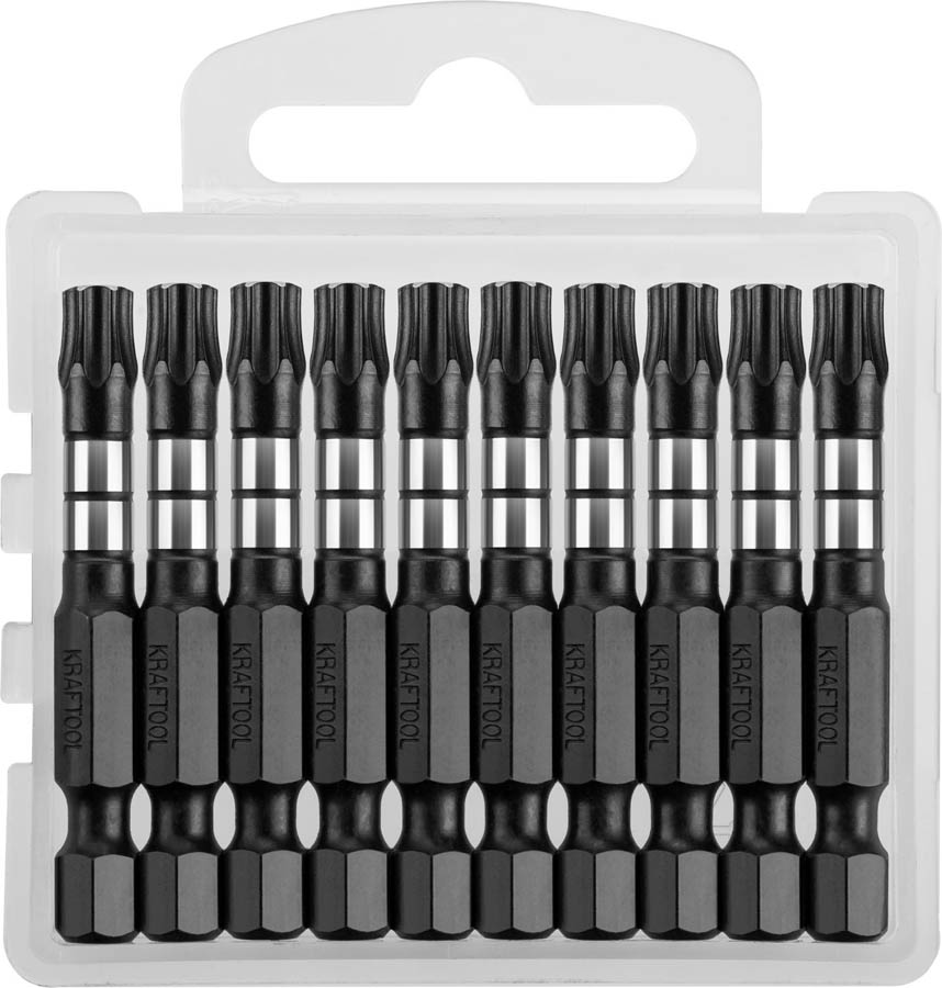 Фото Биты KRAFTOOL Impact Pro, TORX, тип хвостовика E 1/4", TX30, 50 мм, 10 шт, в пластиковом боксе {26195-30-50-S10}