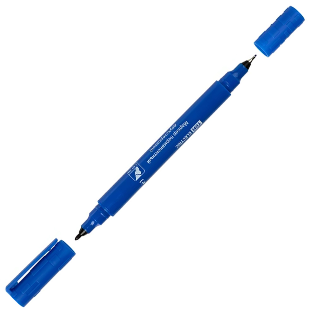 Фото Маркер перманентный двухсторонний 0,4/1 мм, синий (пакет) пулевидный/игольчатый наконечник TDM {SQ0594-0114}