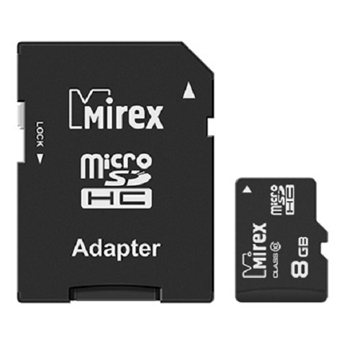 Фото Флеш карта microSD 8GB Mirex microSDHC Class 10 (SD адаптер) {13613-AD10SD08}