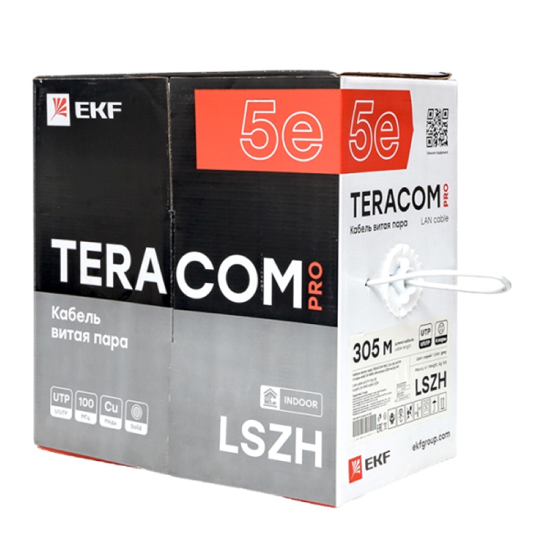 Фото Кабель витая пара U/UTP кат.5E 4 пары 24 AWG solid LSZH нг(А)-HF сер. TERACOM PRO EKF TRP-5EUTP-04LSH-GY-IN3 (4)