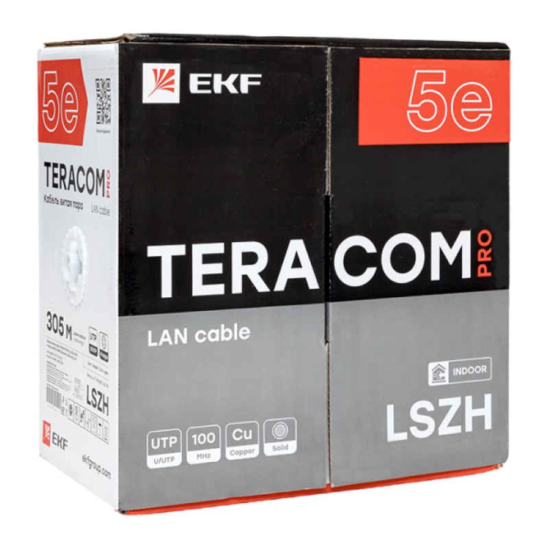 Фото Кабель витая пара U/UTP кат.5E 4 пары 24 AWG solid LSZH нг(А)-HF сер. TERACOM PRO EKF TRP-5EUTP-04LSH-GY-IN3 (5)