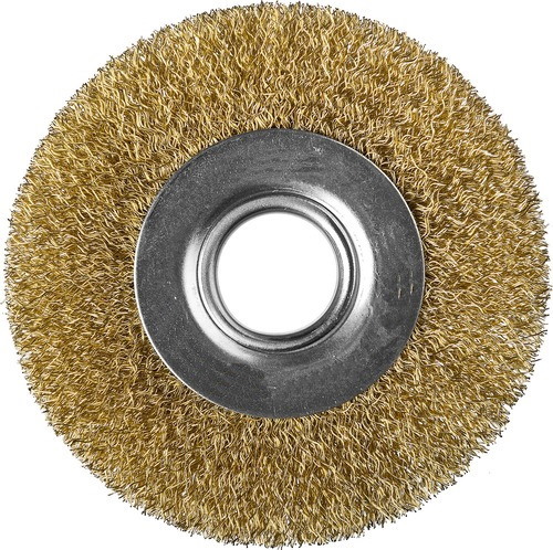 Фото Щетка дисковая для УШМ, витая стальная латунированная проволока 0,3 мм, d=150 мм, MIRAX 35141-150
