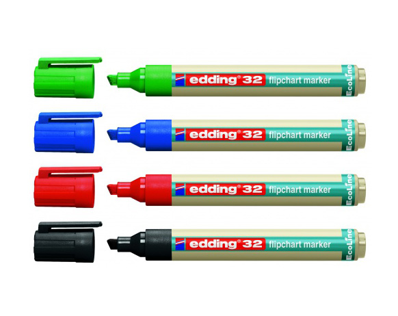 Фото Набор флипчарт-маркеров Edding EcoLine, 1-5 мм, 4 цвета {E-32#4S} (1)