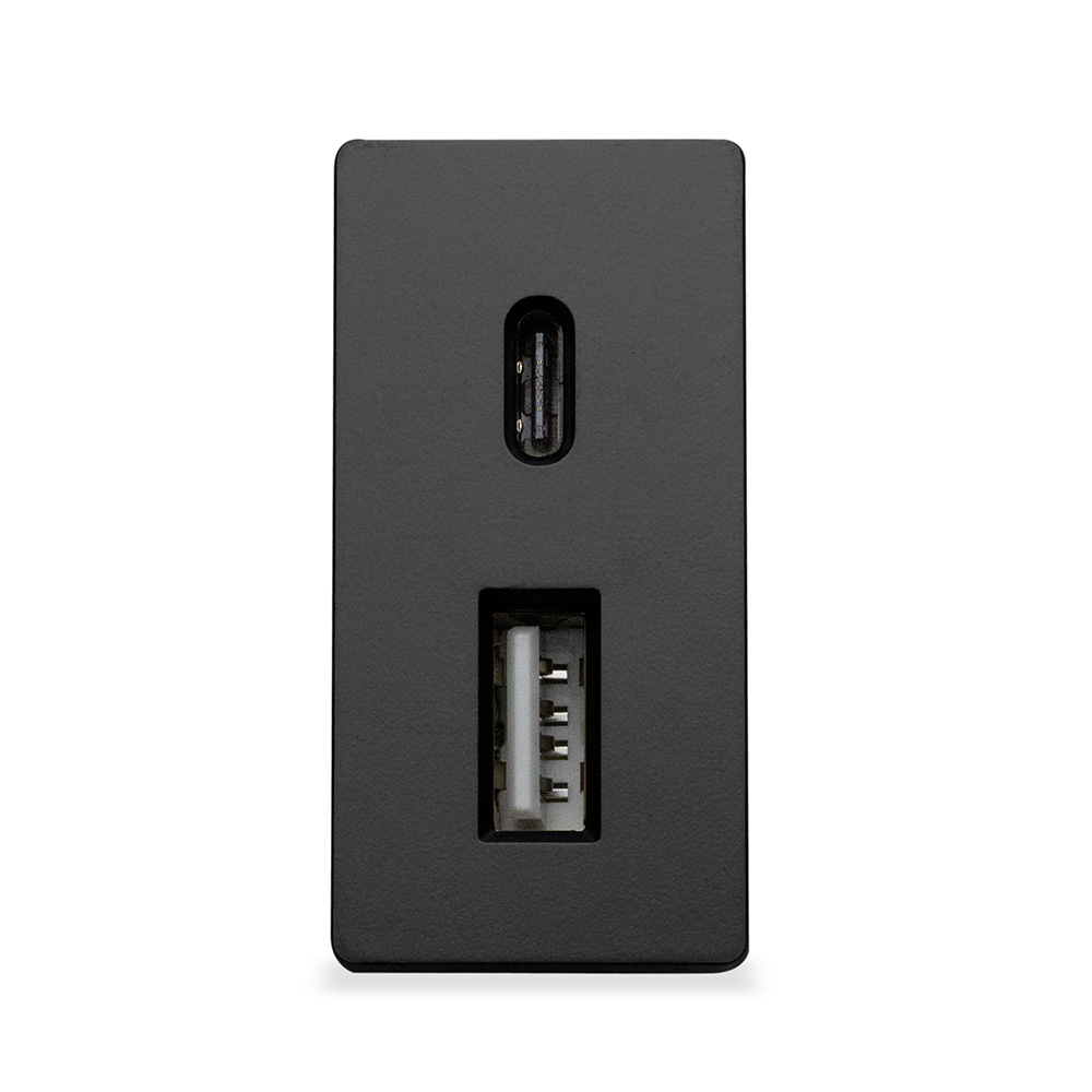 Фото Розетка черная, 1/2, USB A + USB С разъем, модуль, Vell {BK-1/2-AC}