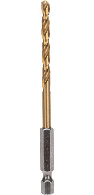 Фото Сверло по металлу KRANZ, 4,5мм, Р6М5, ТИТАН, шестигранный хвостовик (1 шт в упак.) DIN 338 {KR-91-5505}