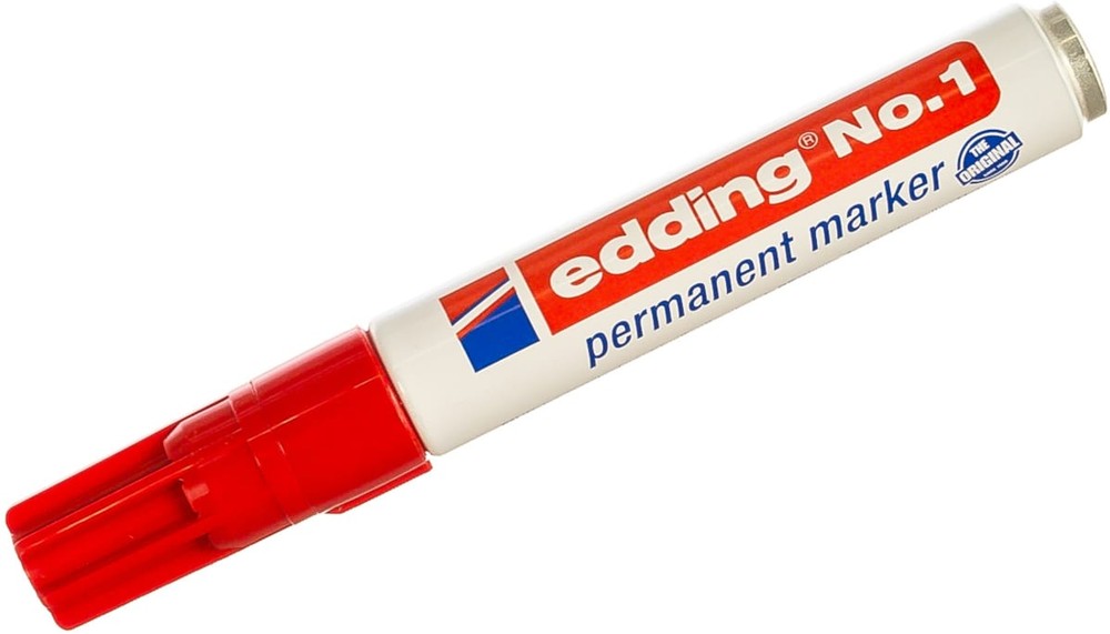 Фото Перманентный маркер Edding E-1, заправляемый, клиновидный наконечник 1-5 мм, красный {E-1#2}
