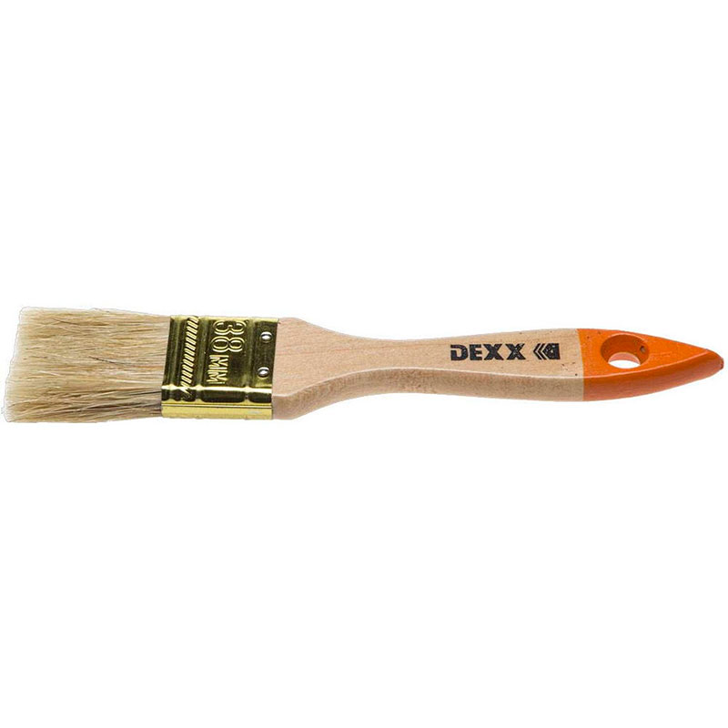 Фото Кисть флейцевая DEXX, деревянная ручка, натуральная щетина, индивидуальная упаковка, 38мм {0100-038_z02}