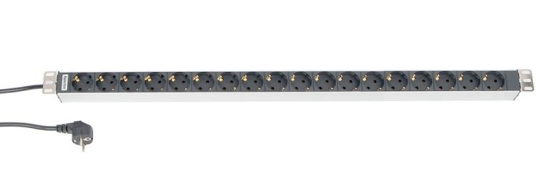 Фото Hyperline SHT-19SH-2.5EU Блок розеток, вертикальный, 19 розеток Schuko, кабель питания 2.5м с вилкой {28059}