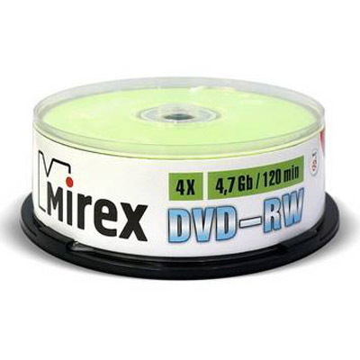 Фото Диск DVD-RW Mirex 4.7 Gb, 4x, Cake Box (50), (50/300) 207221 {UL130032A4B}