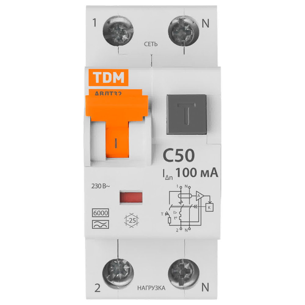 Фото Автоматический выключатель дифференциального тока АВДТ 32 C50 100мА TDM {SQ0202-0034} (1)