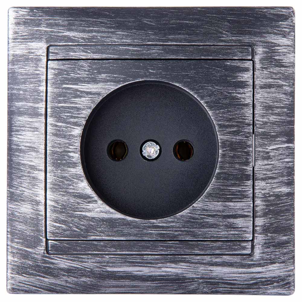 Фото Розетка 2П 10А 250В старинное серебро "Лама" TDM {SQ1815-0663} (1)