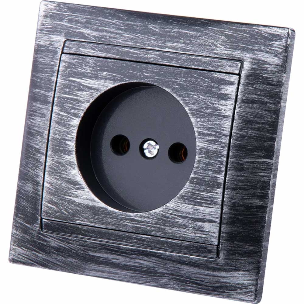 Фото Розетка 2П 10А 250В старинное серебро "Лама" TDM {SQ1815-0663}