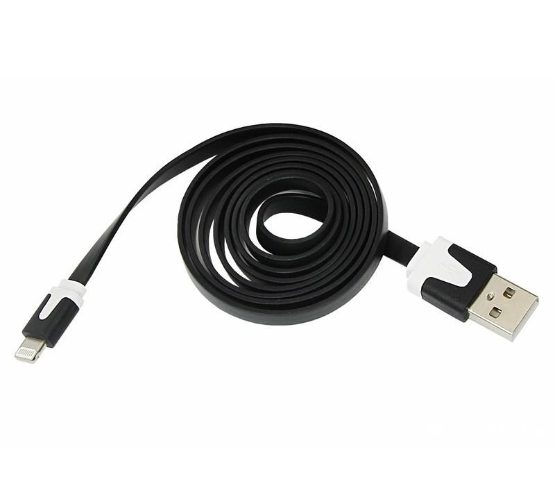 Фото USB кабель для iPhone 5/6/7 моделей slim шнур плоский 1 м черный {18-1970}