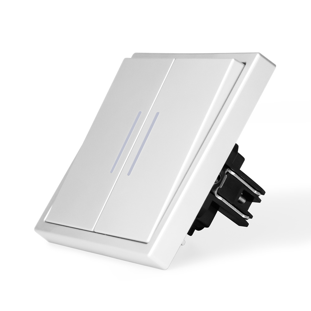 Фото Выключатель c подсветкой белый, двухклавишный, 1 пост, с тонкой пластиковой рамкой Vell {WH1P-2L-EchoGrand} (3)