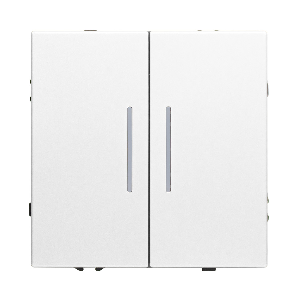 Фото Выключатель c подсветкой белый, двухклавишный, 1 пост, с тонкой пластиковой рамкой Vell {WH1P-2L-EchoGrand} (6)