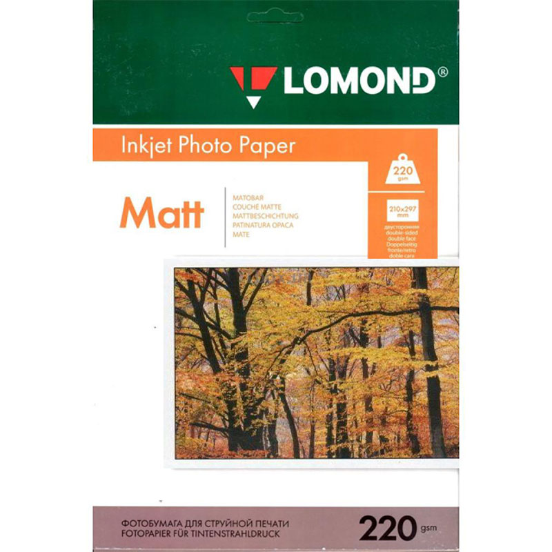 Фото Фотобумага Lomond двусторонняя матовая, 220 г/м², A4, 25 л. {0102148}